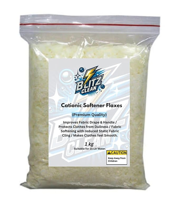 BLITZ CLEAN Cationic Softener Flakes for Laundry (1kg) | Cold Water Softener Flakes | Industrial Grade | Boosts Softness, Tear Strength & Static Control | For Textile & Commercial Laundry Use