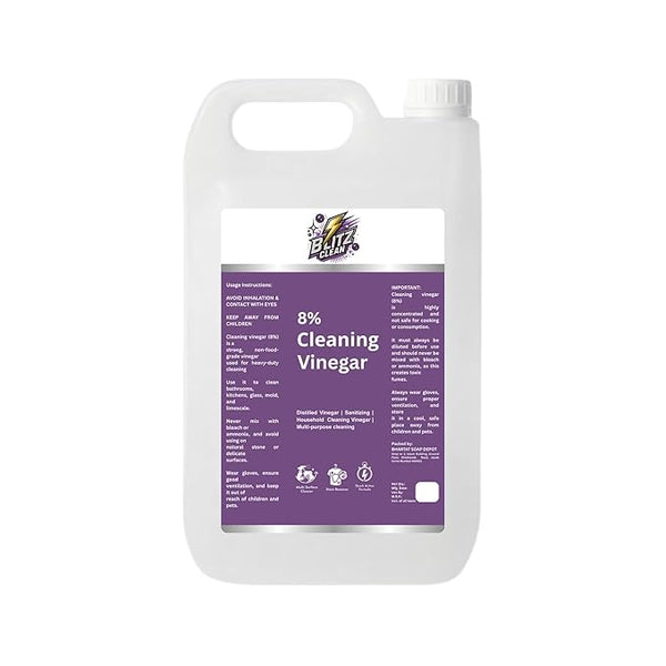 Cleaning Vinegar - (5000ml), 8% Concentrated | Multipurpose Cleaning | Sanitizing | Cleaning Vinegar | Surface Cleaner - Glass, Stainless Steel,Ceramic | Odor Remover | Lime Scale Remover
