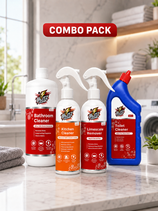 Blitz Clean Home Care Combo Pack | Bathroom Cleaner, Toilet Cleaner, Kitchen Cleaner & Limescale Remover | Complete Home Cleaning Kit | Removes Grease, Soap Scum, Hard Water Stains & Limescale