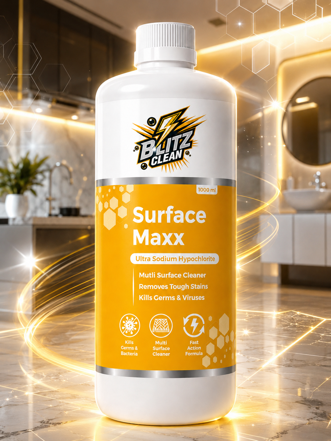 Surface Maxx 1000 ml Ultra Sodium Hypochlorite Multi Surface Cleaner | Heavy-Duty Floor, Bathroom & Toilet Cleaner | Removes Tough Stains, Kills Germs & Bacteria | Fast-Acting Cleaning Formula