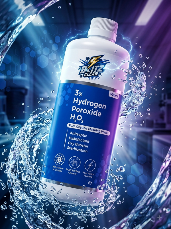 3% Hydrogen Peroxide 500 ml | H₂O₂ Oxygen-Based Multi-Purpose Cleaner | Fast-Acting Cleaning Formula for Glass, Tiles, Wash Areas & Household Surfaces