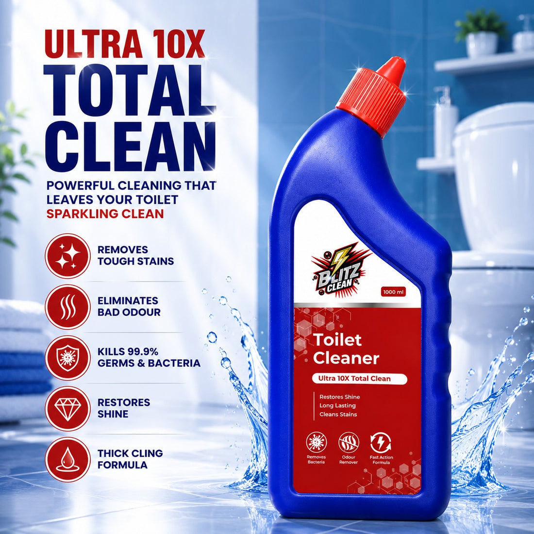 Toilet Cleaner 1000 ml Ultra 10x Thick Formula for Tough Stains Limescale